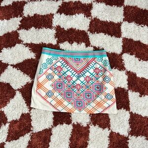 Harper White and Blue Mini A-line Skirt with Embellished Design for Casual Wear